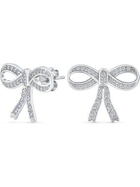 Vintage Ribbon Bow Stud Earrings | Pave CZ | .925 Sterling Silver Jewelry